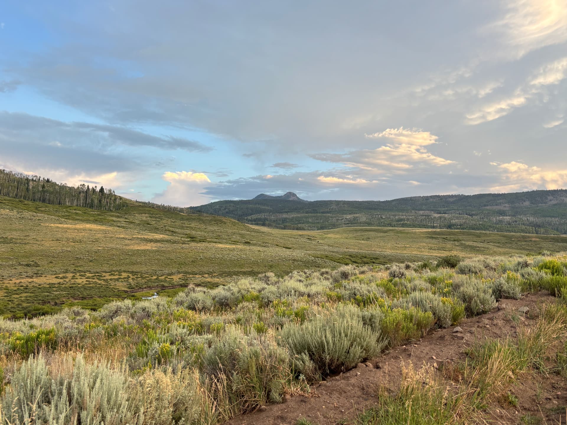 Sagebrush basin at sunset with distant peaks in Northwest Colorado